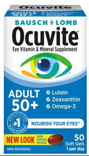 加拿大🇨🇦包郵直送 美國Ocuvite博士倫葉黃素 Lutein 謢眼配方+奧米加3 Omega 3 (適合50歲以上人仕) 50粒膠囊 Eye Vitamin & Minerial suppleme