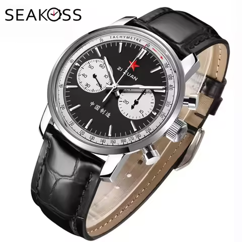 SEAKOSS 42mm 1963 Chronograph Watches Men 1963 Hand Winding Seagull Movement Sappire Super Luminous