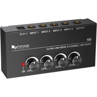 FIFINE N5 Ultra Low-Noise 4-Channel Line Mixer for Sub-Mixing (4 Stereo Channel Mini Audio Mixer with AC adapter)