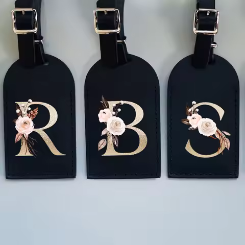 Initial Luggage Tag PU Leather for Suitcase Baggage Handbag Travel Bag Label Suitcase Tag with Name 