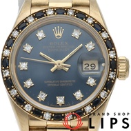 勞力士 Datejust 女士腕錶，10 鑽錶盤，藍寶石錶圈，型號 69198G(E)，附原廠錶盒、保固卡和 K18YG 錶殼，藍色拋光錶盤，1991 年產，成色極佳 [二手]