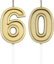 60th Birthday Candles, Gold Number 60 Candle for Cake Decoration on Birthday Party or Anniversary Ce