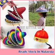 Party Hat Cosplay Costume Hawaii Mexico Big Large Brim Straw Cap With Pompoms Balls Vietnam Chinese 