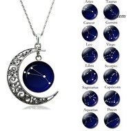  Astrology Astrological Signs Hollow Moon Glass Cabochon Pendant Women Necklace