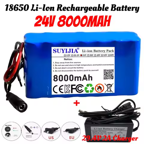 7S2P 10Ah 8Ah 24V/29.4V 18650 Battery pack 29.4V 8000mAh Rechargeable Battery Mini Portable Charger 