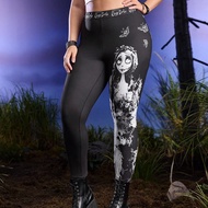 Y2K Plus Size Elastic Letter & Cartoon Figure Graphic Leggings Black High-Elastic Versatile Leggings