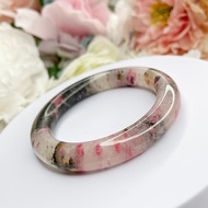 稀有無染色 天然薔薇輝手鐲 櫻花雨潑墨紋 56 mm 透度玉化