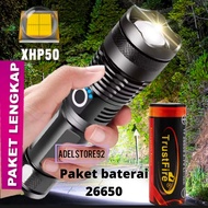 Paket Senter LED Super Terang Jarak Jauh 2km Ori Senter Charger USB Rechargable 10.000 Lumens Senter