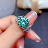 Luxurious Gypsophila Micro-Inlaid Colorful Treasure Ring 5 Carat Pigeon Egg Imitation Moissanite Blu