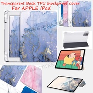 Tri-fold Marble flip cover for iPad Mini 4 5 Mini 6 casing iPad Air1 Air2 9.7 32017 2018 iPad 10.2'' iPad Air3 Pro 10.5 Air4 Air5 10.9 iPad 10th Pro 11 Transparent Back TPU Cover