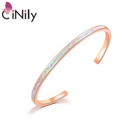 CiNily Meticulous Pink Opal Rose Gold Color 925 Sterling Silver Bangles for Women Fine Jewelry Adjust Cuff Bangle OS694-98