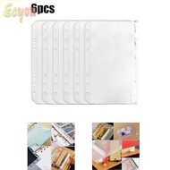 ECYOU 6Pcs Zipper Binder Pouches, Transparent Waterproof 6-Hole Binder Pockets,  PVC A6 Receipt Bag 