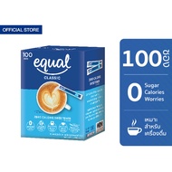 Equal Classic 100 Sticks อิควล คลาสสิค ผลิตภัณฑ์ให้ความหวานแทนน้ำตาล 1 กล่อง มี 100 ซอง น้ำตาลเทียม น้ำตาลไม่มีแคลอรี น้ำตาลทางเลือก