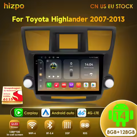 Hizpo Android 14 For Toyota Highlander 2 XU40 2007-2013 Car Radio Multimedia Video Player Navigation