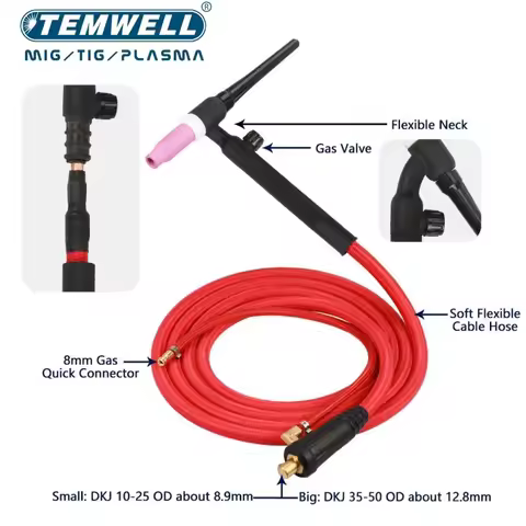 WP17 WP17FV Welder Gun TIG Welding Torch 150A 3m/ 5m/Soft Hose Flexible Gas Valve Quick Connector DK