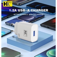 HK D59 1.2A MAX Charger Single Port USB Fast Charging 5V 1.2A Free Micro Type-C Cable/