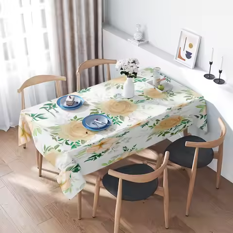 Yellow Floral TableclothElegant Dinnerware Decor for Kitchen Dining Room Machine Washable, Perfect F