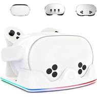 Tendak Charging Dock for Meta Quest 3S/Quest 3/Quest 2, VR Charging Stand with RGB Light, Type C Cab