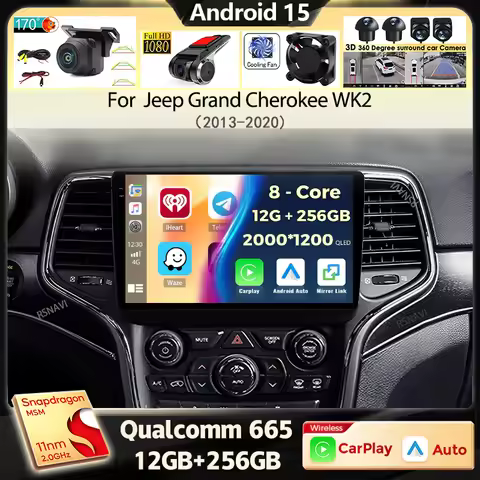 Android 15 Carplay Auto Car Radio For Jeep Grand Cherokee WK2 2013-2020 Multimedia Video Player GPS 