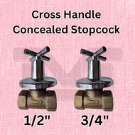 Cross Handle Concealed Stopcock Stop Cock Shower Valve  (1/2" & 3/4")