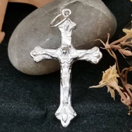 925 Pure Silver 24x40mm Jesus Christ Crucifix Cross Religious Pendant.