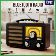【NEW】 Portable Wooden Classic Radio FM Rechargeable Speaker Wireless Bluetooth Bass USB TF AUX IN MP