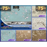 HIASAN DINDING Custom 3D Chinnoserie Theme Wallpaper | Leaf Twigs | Wall decoration | Room Decoratio