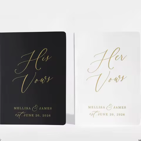Personalized Vow Books Set Of 2 Her Vows His Vows Gold Foil Text Monogram Custom Wedding Vow Book Pr