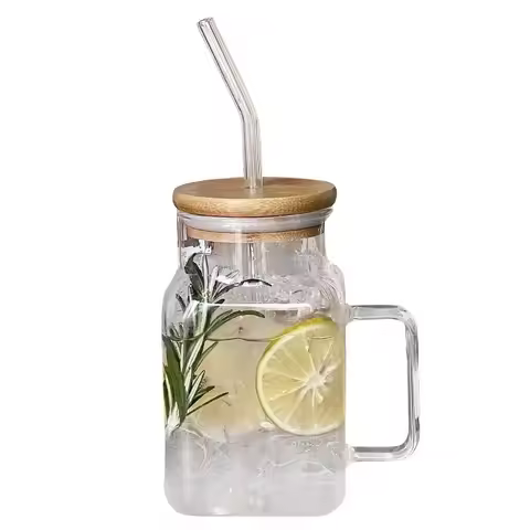 Glass Mason Jar with Straw Cup and Lid, Reusable Iced Coffee Mug, Overnight Oats Jar, Smoothie Cups,