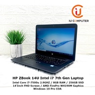 HP ZBOOK 14U G4 INTEL CORE I7-7500U 8GB RAM 256GB SSD R7 M530 / FIREPRO W4190M USED LAPTOP REFURBISHED NOTEBOOK