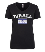 Cybertela Women's Faded Distressed Israeli Israel Flag Juniors V-Neck T-Shirt