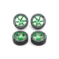 95666 TAMIYA FULLY COWLED 30TH ANNIV. SUPER HARD LOW PROFILE TIRES & MATTE GREEN PLATED WHEELS