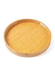 1入組極簡通用竹木托盤，適用於茶館、民宿、家用、餐廳、燒烤、麵包、商業茶托，圓形或方形，木製