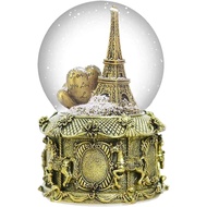 Eiffel Tower Snow Globe Plays 8 Classic Tunes, 100mm Music Snowglobes Carousel Horses Base Hand-Pain