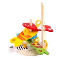 ของเล่นไม้ของเล่นตกปลาพ่อแม่ลูกแบบโต้ตอบ4ชิ้นปลาการ์ตูนพร้อมของเล่น Magnetic Fishing คันเบ็ดไม้ของเล่นตกปลาเกมปาร์ตี้ของขวัญเด็ก1ชุด