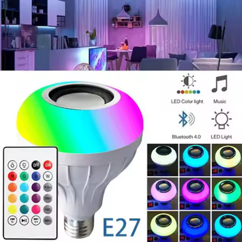 Bluetooth Music Bulb Remote Control Led Music Bulb Rgb Colorful Music Bulb Lamp E27 12w Led Rgb Dimm