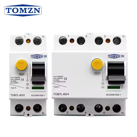 TOMZN Electromagnetic RCCB Residual Current Circuit Breaker A/AC/B/F Type 2P 4P 40A 63A 30mA 100mA 3