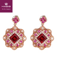HABIB Square Red Garnet, Red Ruby and Diamond Earring in 375/9K Rose Gold 456620321(E)