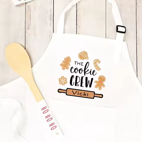 Personalized Child Apron Custom Name The Cooking Crew Baking Apron with Name Christmas Baking Aprons