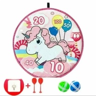 mainan edukasi anak papan dart board game velcro latihan panah dinding - unicorn