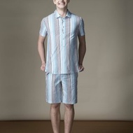 Sevenfold Gradient Striped Short Sleeved Shirt 漸層條紋短袖襯衫 (藍/褐)