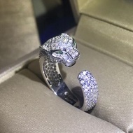 💜CARTIER 卡地亞 滿鑽獵豹頭18K金戒指 白金/玫瑰金/金色 男女同款情侶對戒