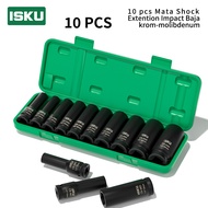 ISKU mata shock impact full set 10pcs 1/2 inch crv mata kunci shock impact panjang cr-mo 8 10 12 13