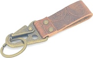 Key Ring Holder EDC Leather Belt Keychain , Belt Clip Key Chain Fob for Men,Tactical Keyring Holder for Belt, Flower Brown, Medium
