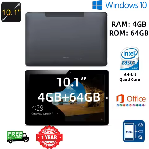 OBook 64-bit 10.1 INCH Windows 10 Tablet PC 4GB RAM 64GB ROM Intel X5 Z8300 CPU Quad Core 1920x1200 