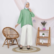 Atasan Kemeja Wanita Alya Blouse Bahan Polo Linen Model Elegan