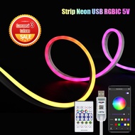 5V USB RGBIC Neon Light Strip, App & Remote Control Flexible LED Tape Light for Gaming Room Bedroom 