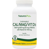 NaturesPlus Calcium/Magnesium/Vitamin D3 with Vitamin K2 - 60 Chewable Tablets - Supports Bone & Imm