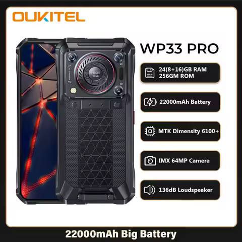 Oukitel WP33 Pro 5G Rugged Smartphone 22000mAh 6.6" FHD+ Cell phone 24GB 256GB Mobile Phone 64MP Cam