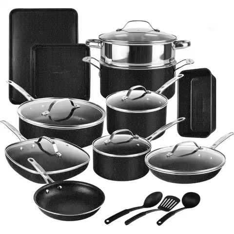 GRANITESTONE 20 Pc Kitchen Pots and Pans Set Non Stick Cookware Set, Kitchen Cookware Sets, Granite 